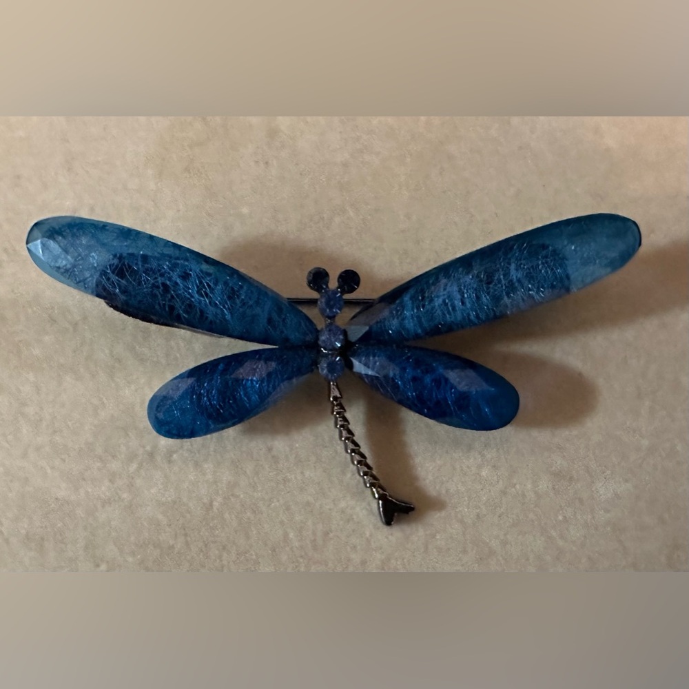 Blue stone dragonfly pin